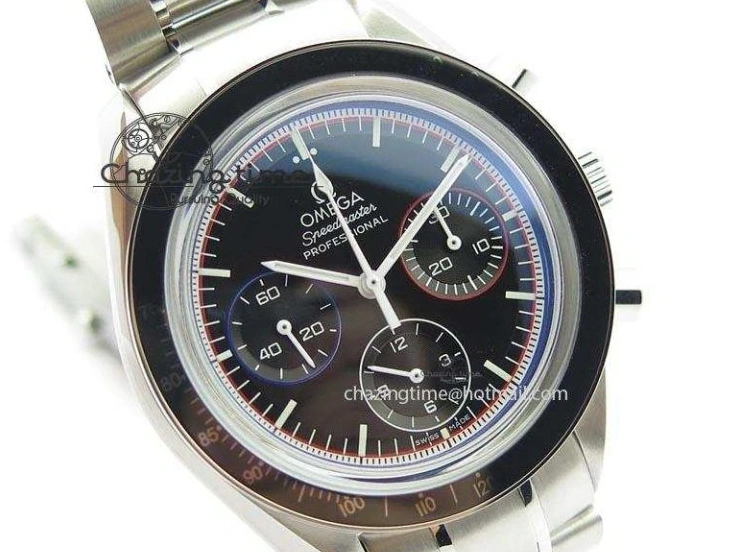 0510 Speedmaster MoonWatch  Apollo 16 Black Dial On SS Bracelet Supportive 8231